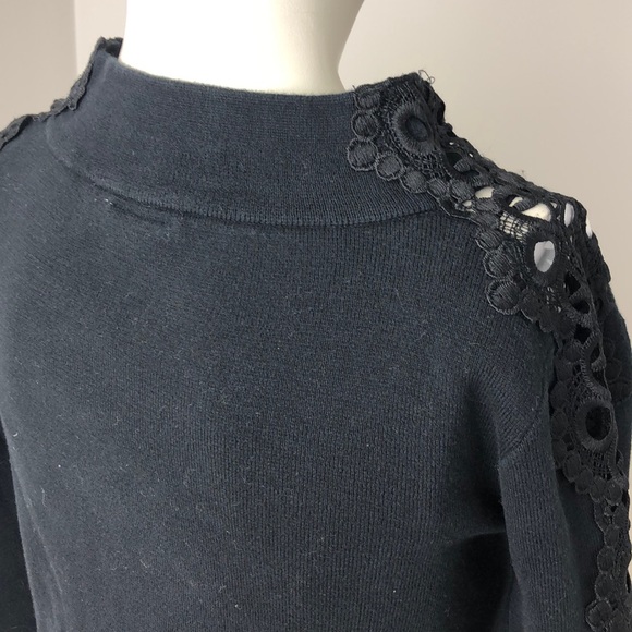 Stylus Black Cotton Blend Crocheted Sleeve Pullover Sweater Size M - Picture 10 of 12